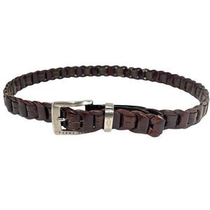 Perry Ellis Genuine Leather Chain Link Brown Belt Silver Buckle Woven Women M